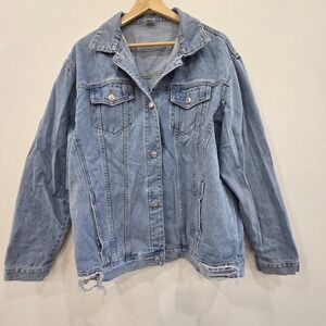 Womens Oversized Distressed Denim Jacket Size L